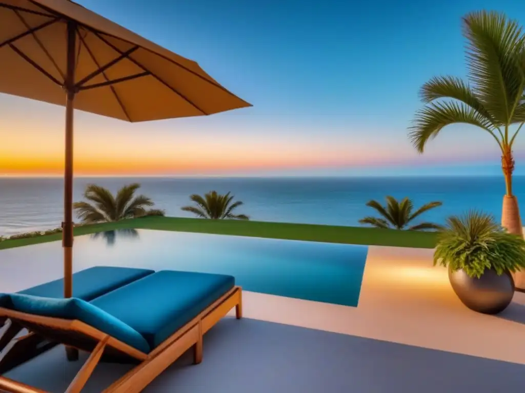 Propiedad vacacional de lujo con vista a la playa al atardecer Villa de alquiler corto con diseño contemporáneo y terraza frente al mar al atardecer