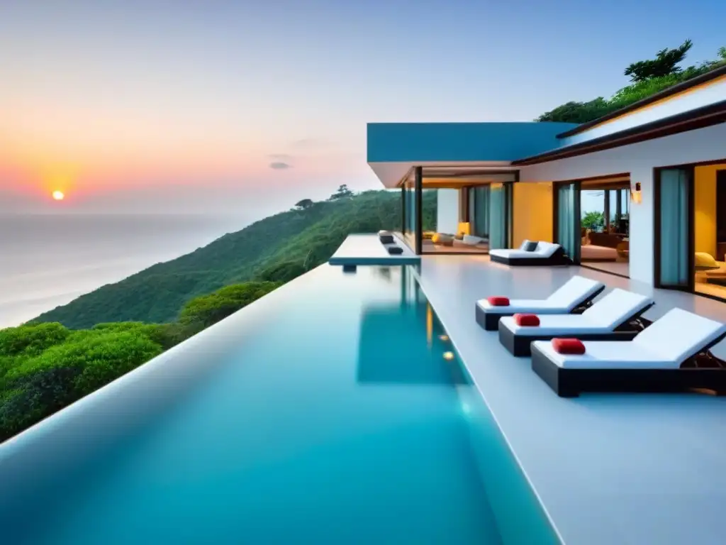 Villa de lujo con piscina infinita y vistas al mar Villa de alquiler vacacional de lujo en acantilado con piscina infinita y vistas al mar turquesa