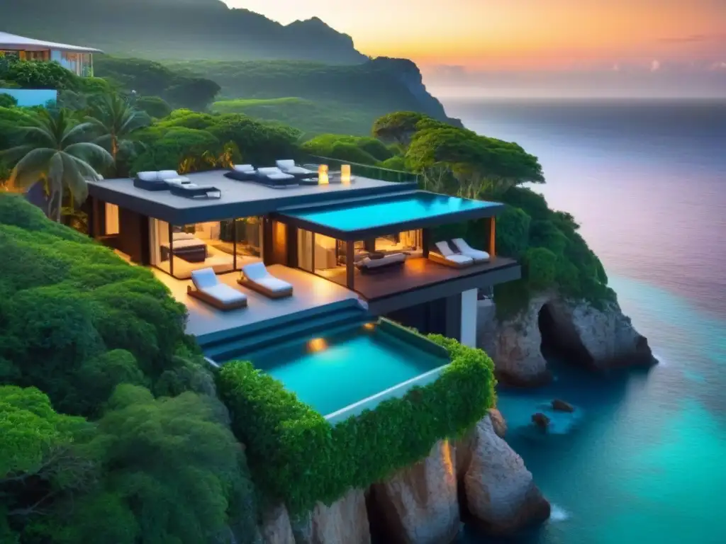 Villa de lujo con piscina infinita en acantilado Villa de lujo en acantilado con infinity pool y jardines tropicales, ideal para alquiler vacacional