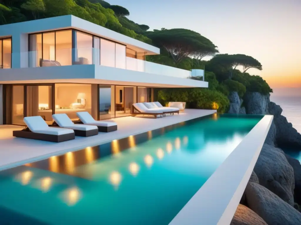 Villa de lujo en acantilado con vista al mar turquesa Villa de lujo en acantilado con piscina infinita y vistas al mar turquesa