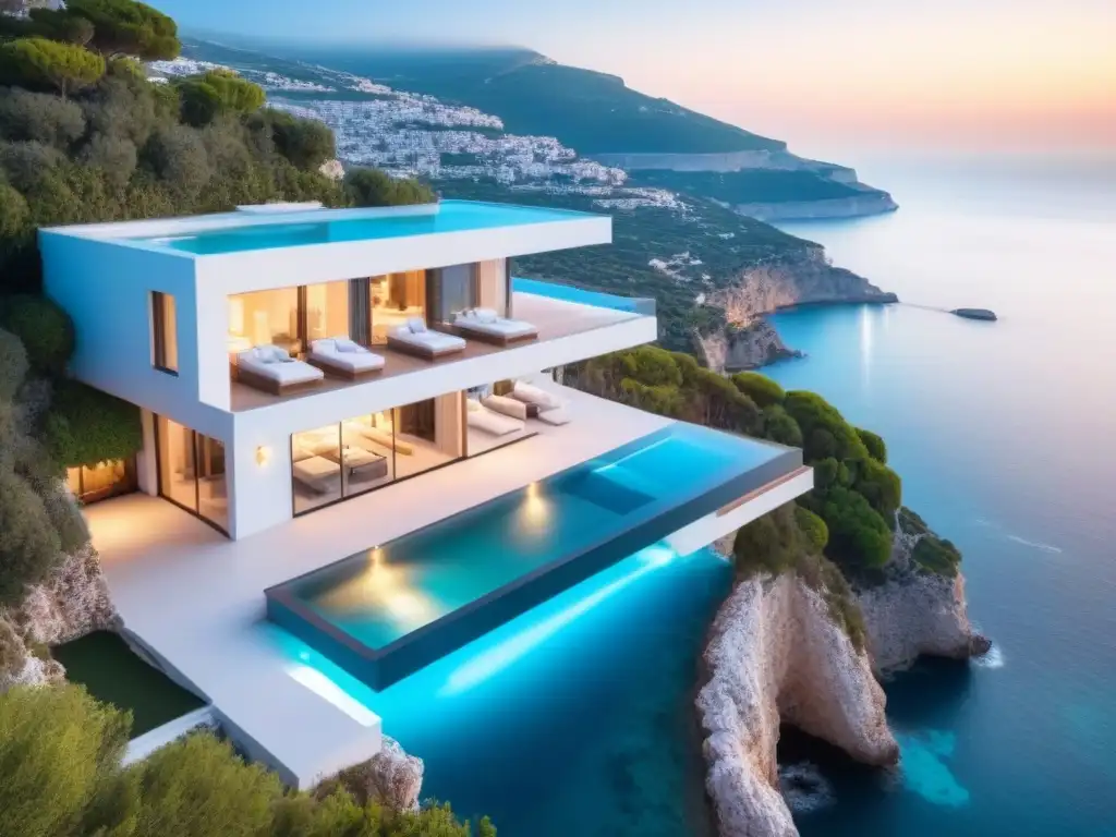 Villa de lujo con vista al mar: inversión internacional Villa de lujo en acantilado con piscina infinita y vistas al mar Mediterráneo, ideal para inversión inmobiliaria internacional influencers
