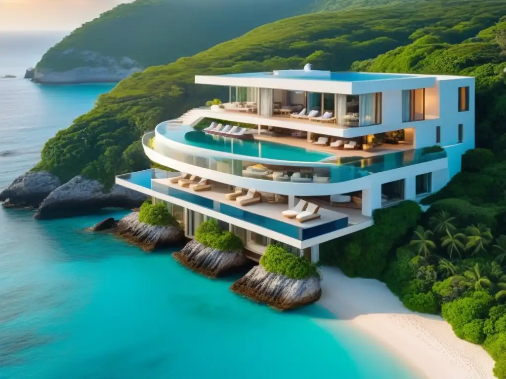 Villa de lujo en acantilado con vistas al mar turquesa Villa de lujo en acantilado con piscina infinita y vistas al mar turquesa