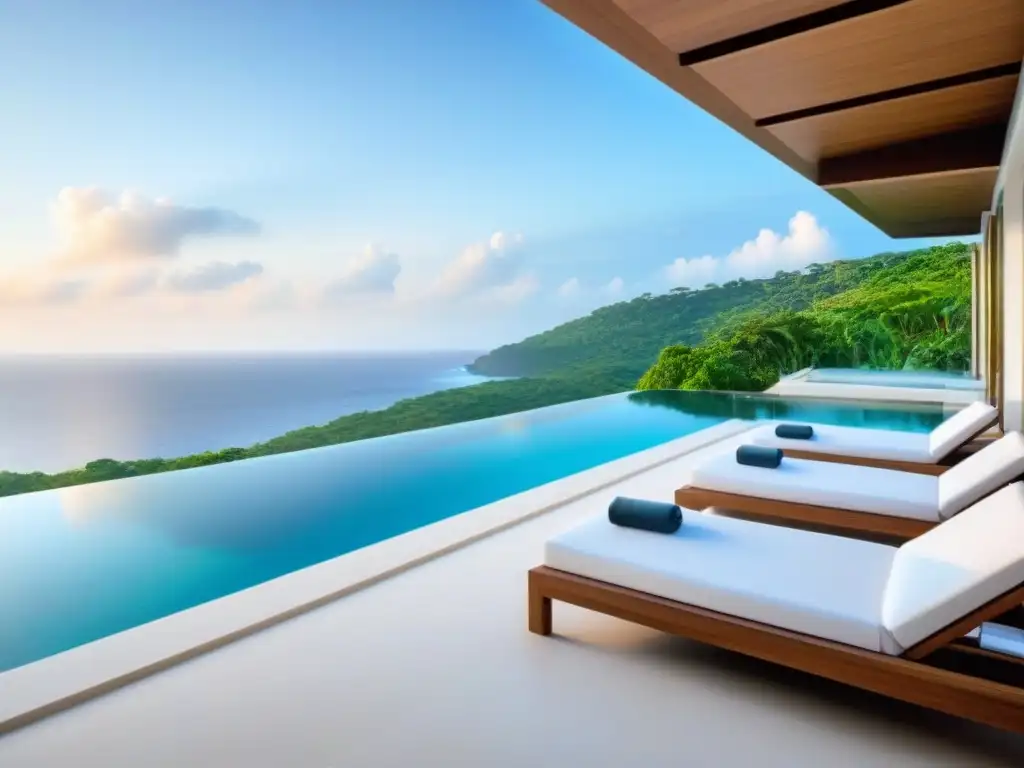 Villa de lujo con piscina infinita y vistas panorámicas al mar turquesa Villa de lujo en acantilado con infinity pool, lounge al aire libre y vistas panorámicas
