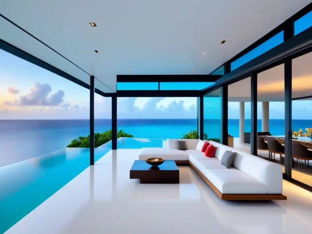 Villa de lujo en el Caribe con vistas panorámicas al mar Villa de lujo en el Caribe con diseño moderno y vistas panorámicas al mar, rodeada de vegetación tropical y piscina infinita privada