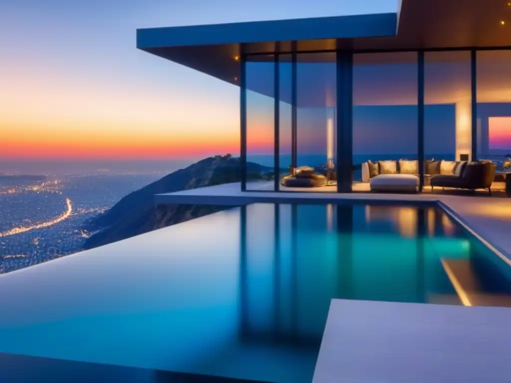 Villa de lujo con vistas a la ciudad: glamour y elegancia en cada rincón Villa de lujo de famosa actriz en acantilado con vista a la ciudad