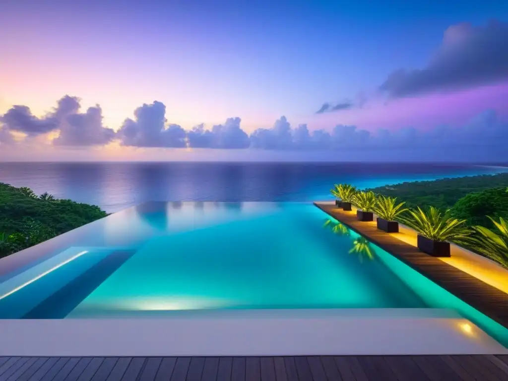 Villa de lujo en el Caribe con piscina infinita privada y vistas al mar Villa de lujo frente a la playa en el Caribe con piscina infinity privada y diseño moderno
