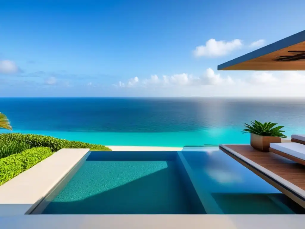 Villa de lujo frente al mar con diseño moderno y piscina infinita privada Villa de lujo frente a la playa con piscina infinity privada y diseño minimalista