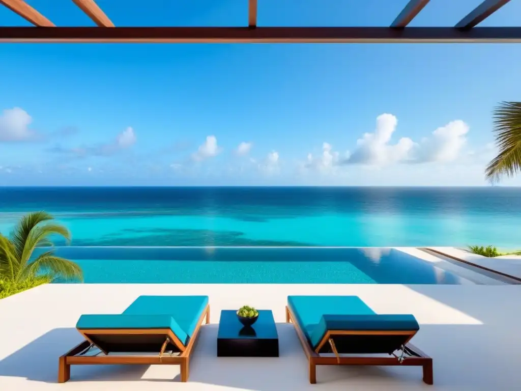 Villa de lujo en playa caribeña: arquitectura moderna y exclusividad Villa de lujo frente a la playa en el Caribe con piscina infinita y vista al mar