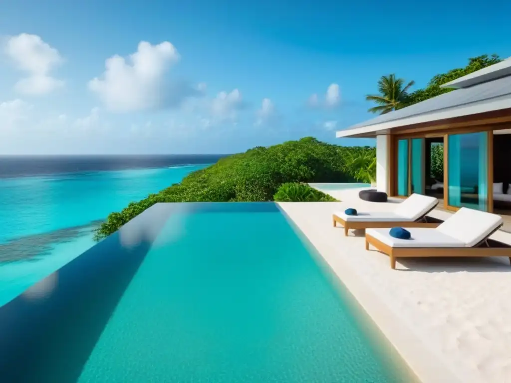 Villa de lujo en el Caribe: vistas panorámicas y diseño moderno Villa de lujo frente a la playa en el Caribe con diseño moderno y vistas panorámicas al mar turquesa