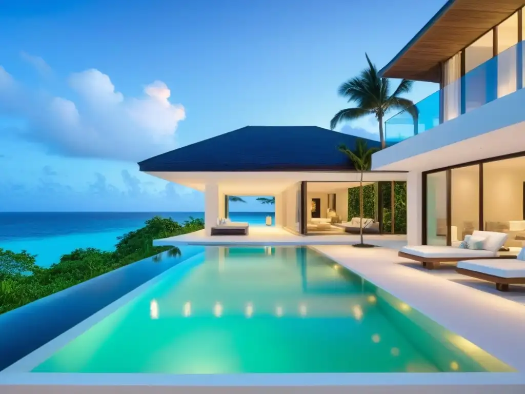 Villa de lujo frente al mar en el Caribe: arquitectura moderna con vistas panorámicas y piscina infinita privada Villa de lujo frente a la playa en el Caribe con diseño moderno y vistas panorámicas