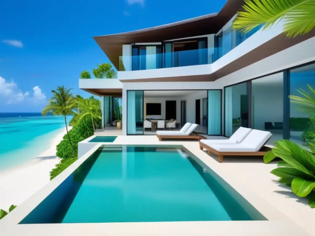 Villa de lujo frente a la playa con piscina infinita privada Villa de lujo frente a la playa con piscina infinita privada, rodeada de vegetación tropical y aguas turquesas