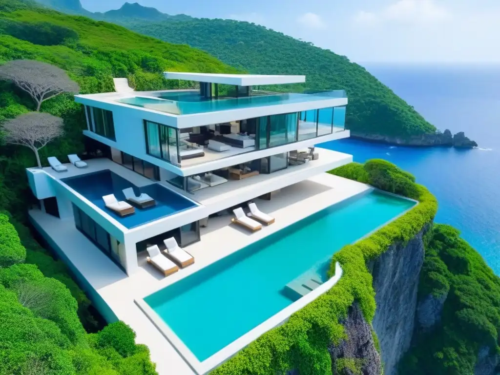 Villa de lujo en isla privada con vista al mar Villa de lujo en isla privada con aguas turquesas, exudando exclusividad y opulencia
