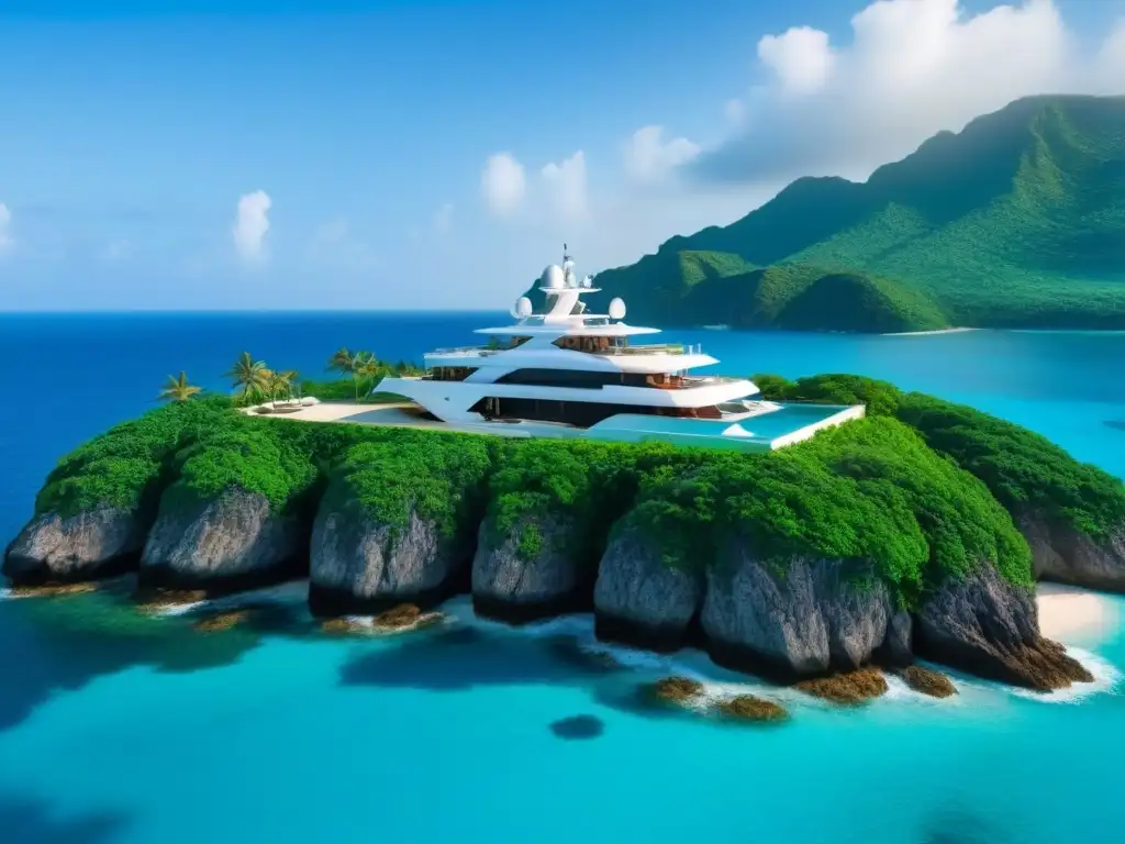 Refugio de lujo en isla privada: villa moderna con vistas al mar Una villa de lujo en isla privada con aguas turquesas y exuberante vegetación