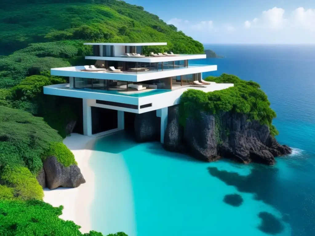 Villa de lujo con piscina infinita en isla privada Villa de lujo en isla privada: pileta infinita, helipuerto, vistas al mar turquesa