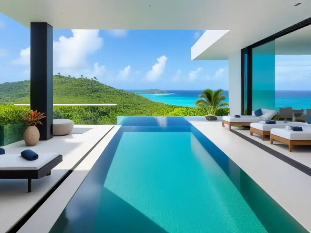 Villa de lujo en isla privada: diseño moderno y vistas al mar Villa de lujo en isla privada con vista al mar, piscina infinita y jardines tropicales