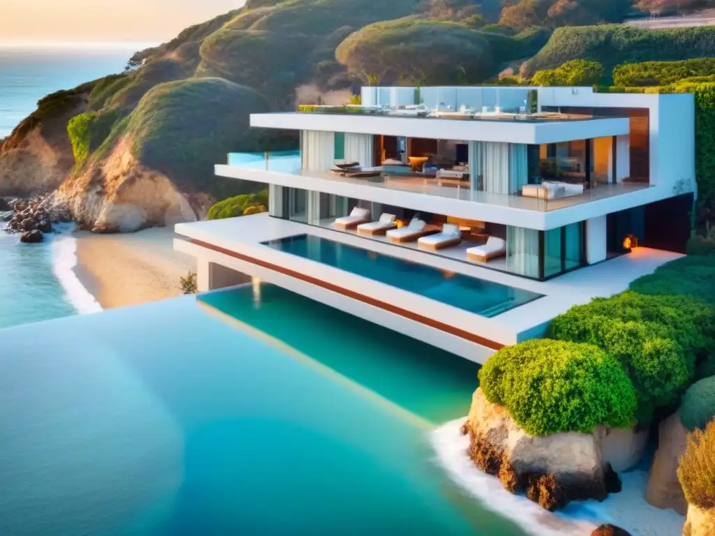 Villa de lujo en Malibu: diseño moderno frente al mar Villa de lujo frente al mar en Malibú: diseño arquitectónico moderno, piscina infinita privada y exuberante paisajismo tropical