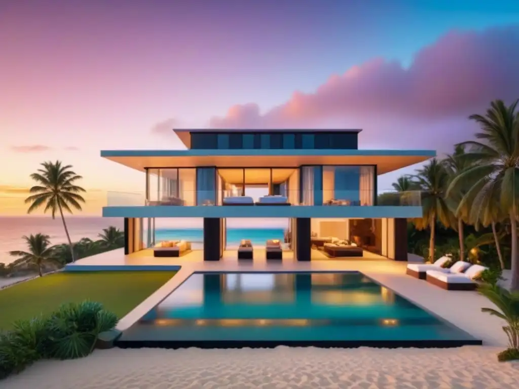 Villa de lujo frente al mar con piscina infinita privada Villa de lujo frente al mar con arquitectura moderna y vistas panorámicas al océano