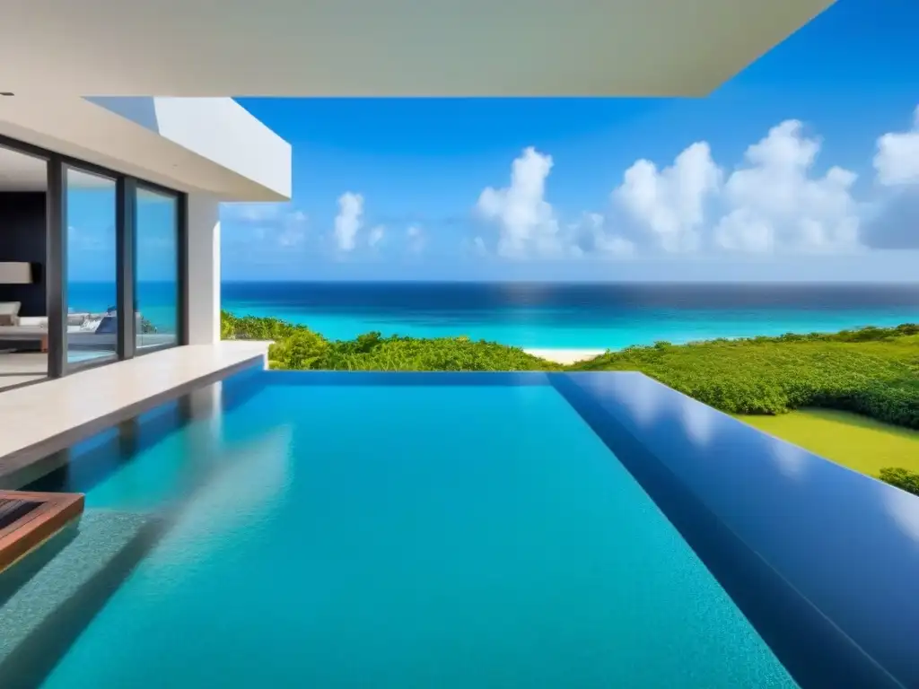 Villa de lujo en el Caribe: diseño contemporáneo y vistas panorámicas Villa de lujo frente al mar en el Caribe con arquitectura contemporánea y piscina infinita