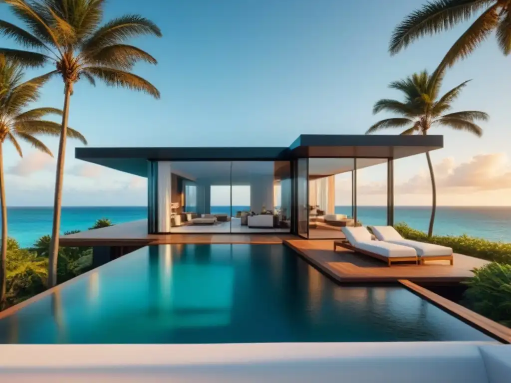 Villa de lujo en el Caribe: Moderna arquitectura frente al mar Villa de lujo frente al mar en el Caribe, con arquitectura moderna y piscina infinita privada, refleja las tendencias mercado inmobiliario caribeño