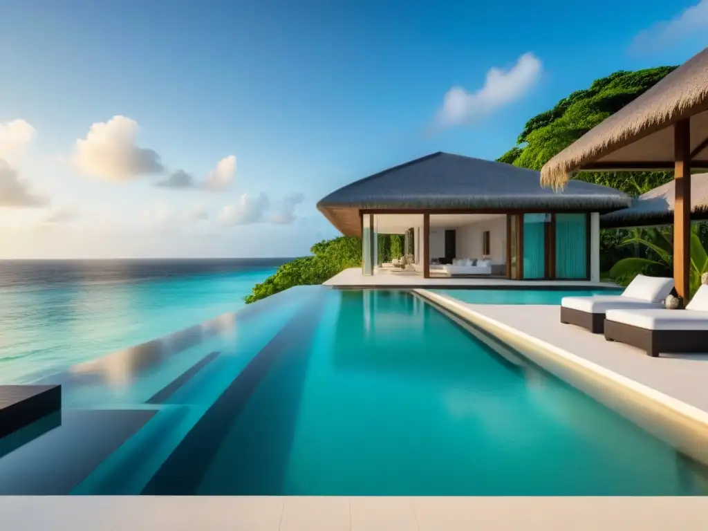 Villa de lujo con vistas al mar Caribe y diseño moderno Villa de lujo frente al mar Caribe con arquitectura moderna y piscina infinita integrada al mar