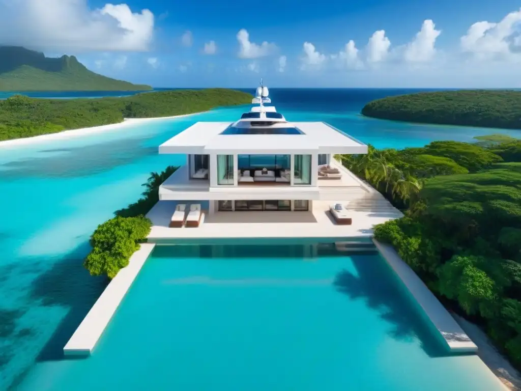 Villa de lujo frente al mar en el Caribe: arquitectura moderna, piscina infinita y yate privado Villa de lujo frente al mar en el Caribe con diseño moderno, piscina infinita y yate privado