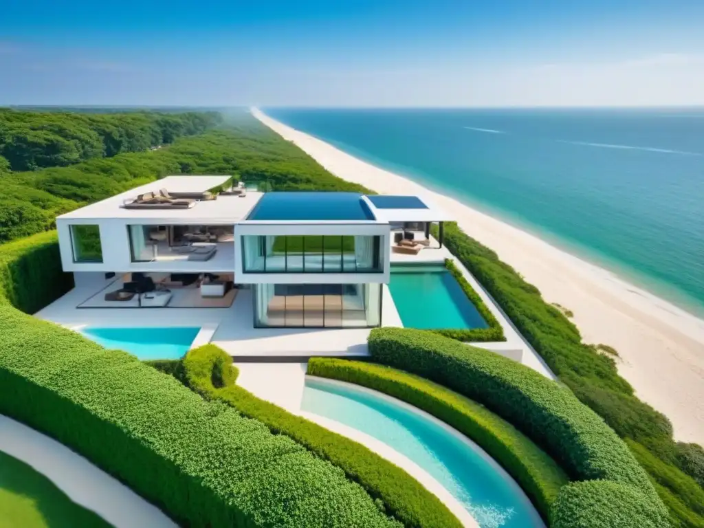 Villa de lujo en los Hamptons con piscina infinita y vistas al mar Villa de lujo frente al mar en los Hamptons con piscina infinita y diseño moderno