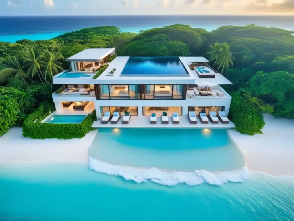 Villa de lujo frente al mar: piscina infinita y diseño moderno Villa de lujo frente al mar con piscina infinita, rodeada de vegetación tropical y playa privada
