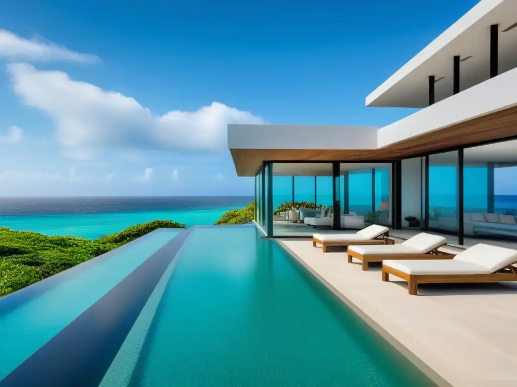 Villa de lujo frente al mar en Norteamérica: 8k ultradetallado Villa de lujo frente al mar en Norteamérica con piscina infinita y diseño moderno