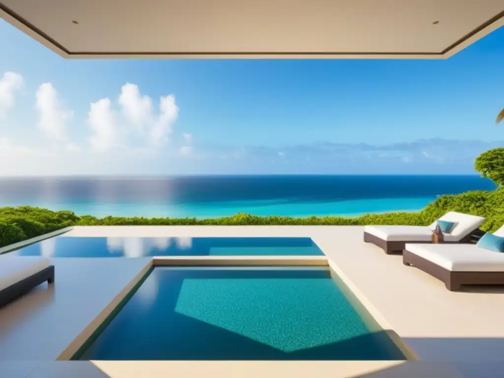 Espectacular villa de lujo frente al mar en Norteamérica Villa de lujo frente al mar en Norteamérica con piscina infinita y terraza elegante