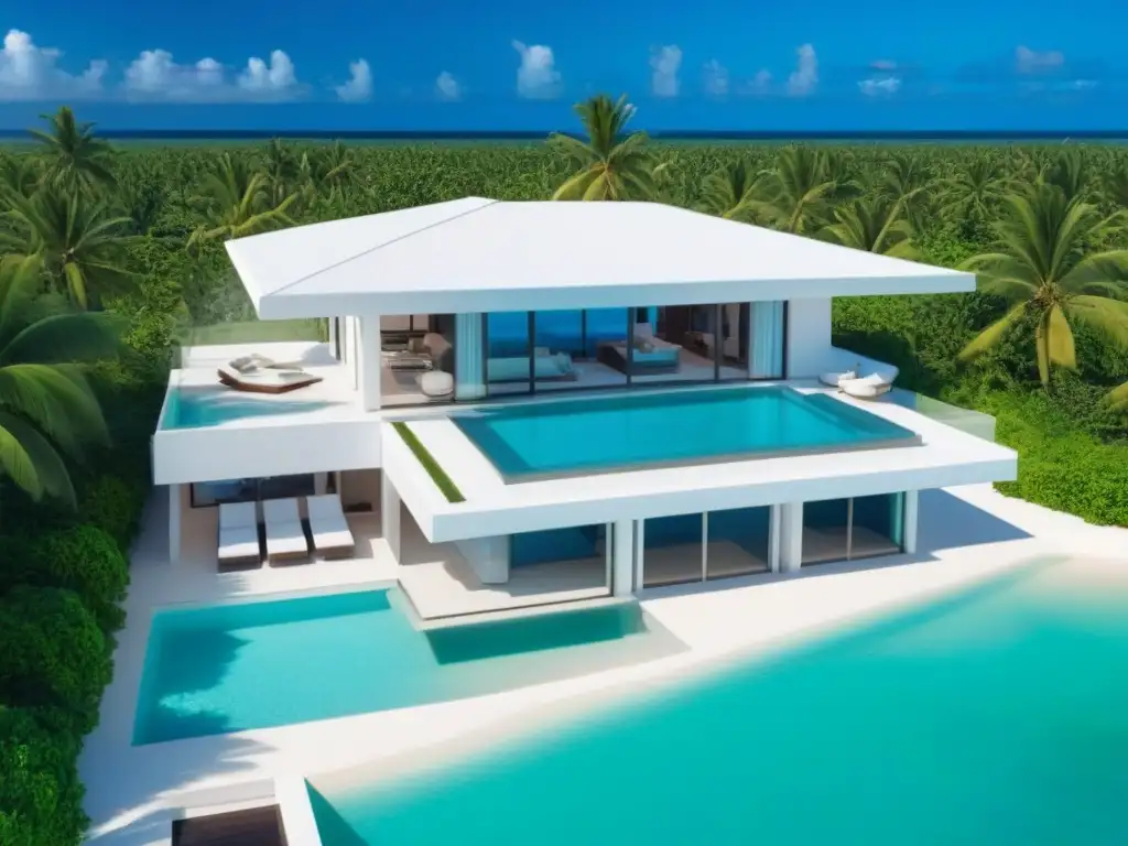 Villa de lujo con piscina infinita en el Caribe Villa de lujo frente al mar con piscina infinita, diseño moderno y terraza amplia