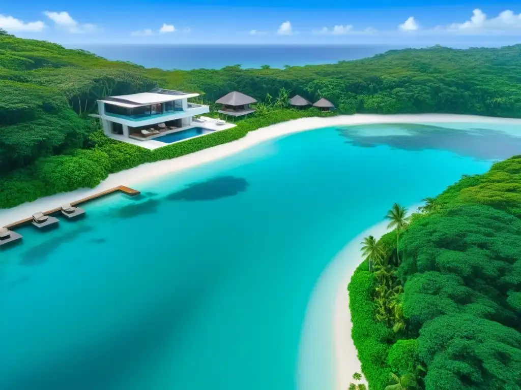 Villa de lujo con piscina infinita frente al mar en paraíso tropical Villa de lujo frente al mar con piscina infinita y diseño moderno, rodeada de exuberante vegetación tropical