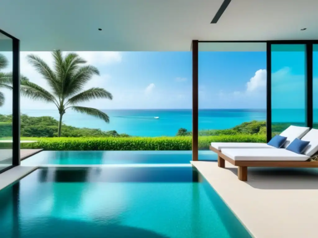 Villa de lujo frente al mar con piscina infinita en paraíso tropical Villa de lujo frente al mar con piscina infinita, rodeada de exuberante vegetación tropical y aguas turquesas