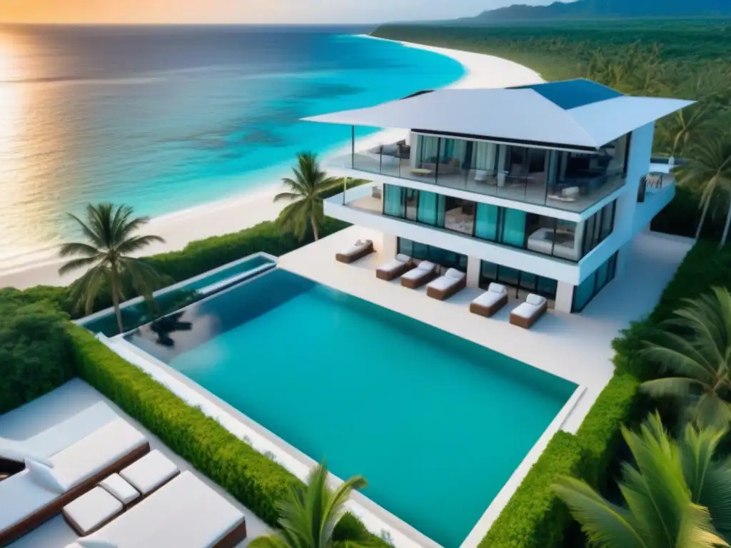 Villa de lujo frente al mar: inversión vacacional rentable Villa de lujo frente al mar con terraza, piscina infinita y atardecer vibrante