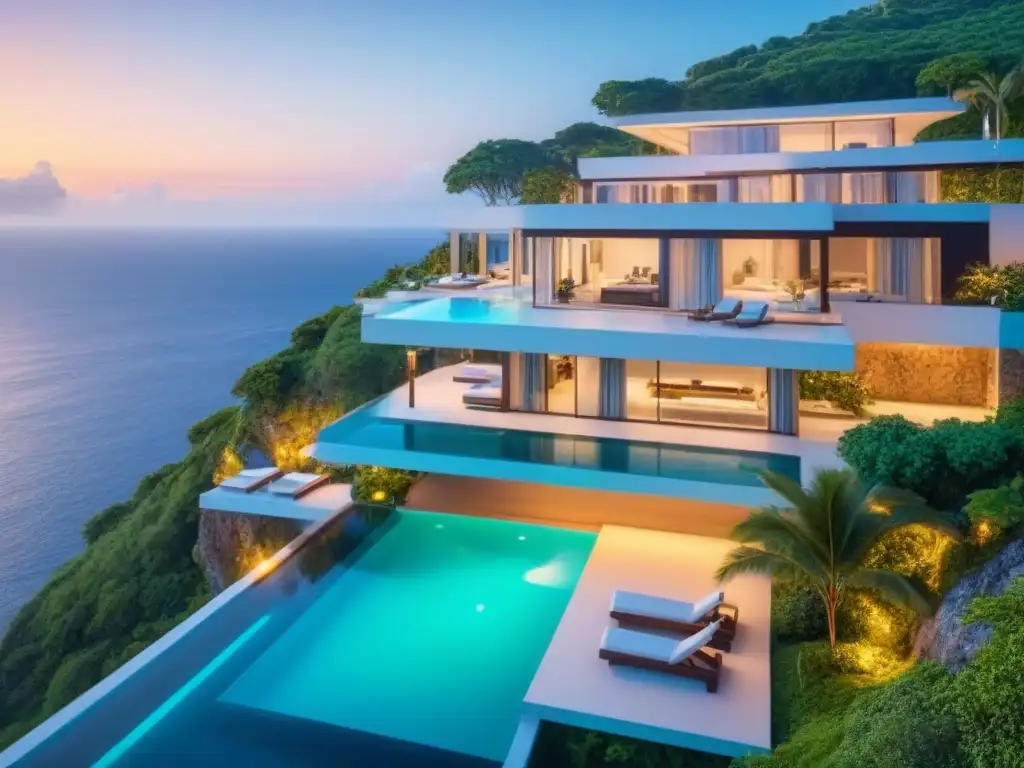 Villa de lujo en acantilado con piscina infinita y vista al mar turquesa Villa de lujo moderna en acantilado con piscina infinita privada y vista al mar turquesa