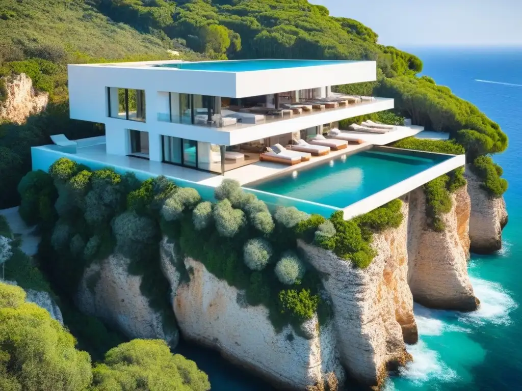 Villa de lujo con vista al mar en el Mediterráneo Villa de lujo moderna en acantilado con vistas al mar Mediterráneo