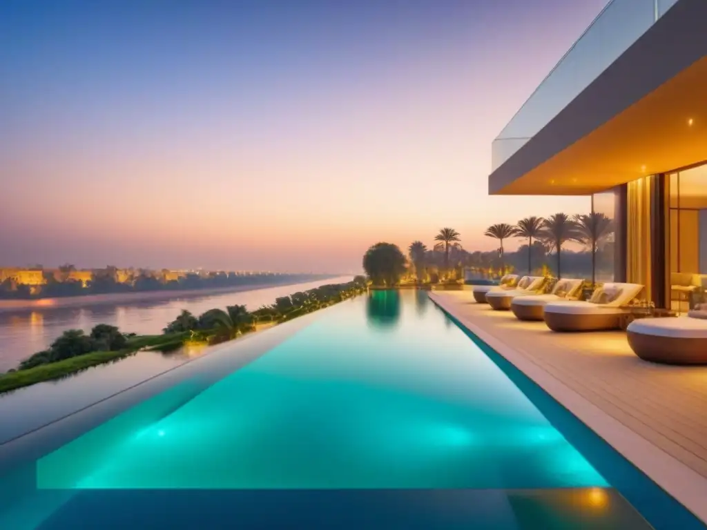 Villa de lujo en el Nilo: opulencia y exclusividad Villa de lujo en Egipto a orillas del Nilo, con piscina infinita y muelle privado