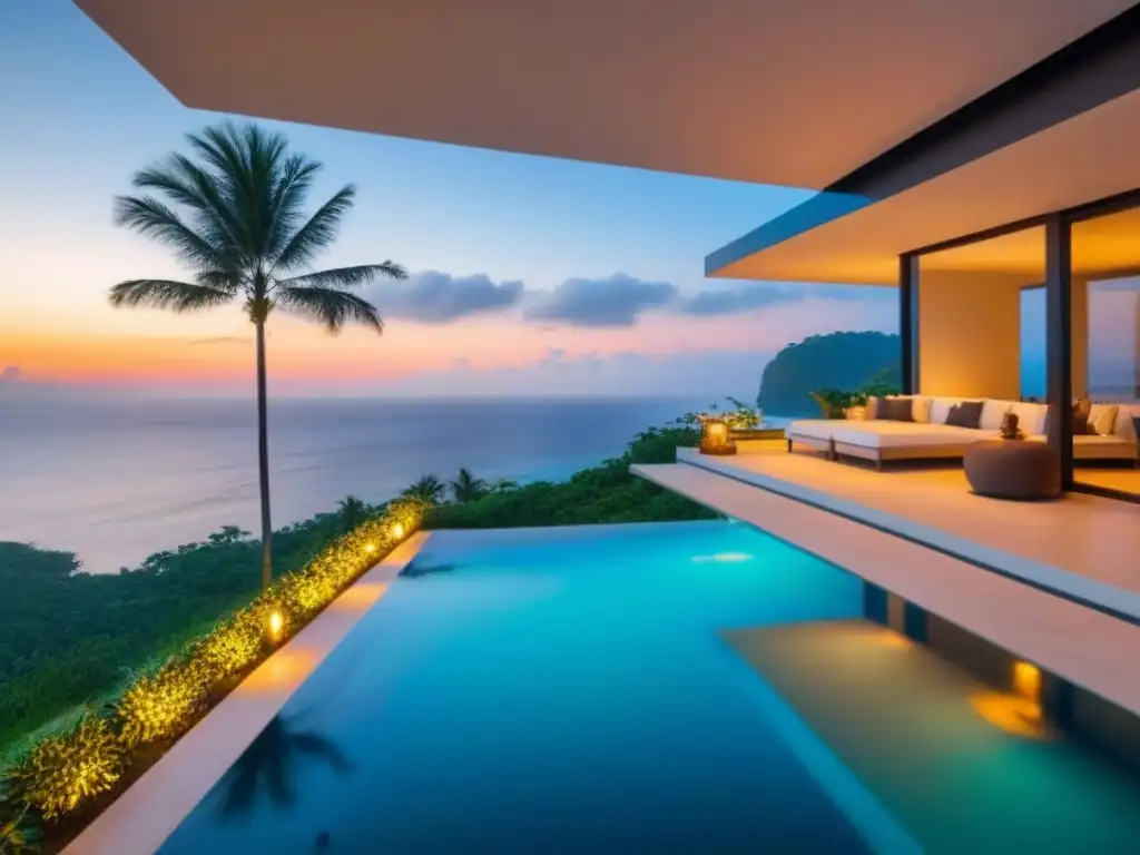 Villa de lujo con vistas al mar turquesa y piscina infinita privada Villa de lujo con piscina infinita privada, frente a un mar turquesa