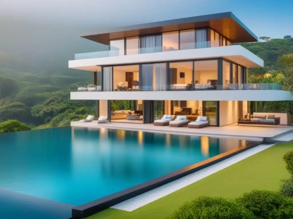 Villa de lujo con piscina infinita y diseño contemporáneo, ejemplifica la valoración propiedades exclusivas mercado internacional