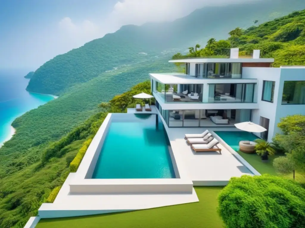 Villa de lujo con piscina infinita en paraíso natural Villa de lujo con piscina infinita privada entre montañas verdes y aguas cristalinas, ideal para estrategias alquileres vacacionales corto plazo
