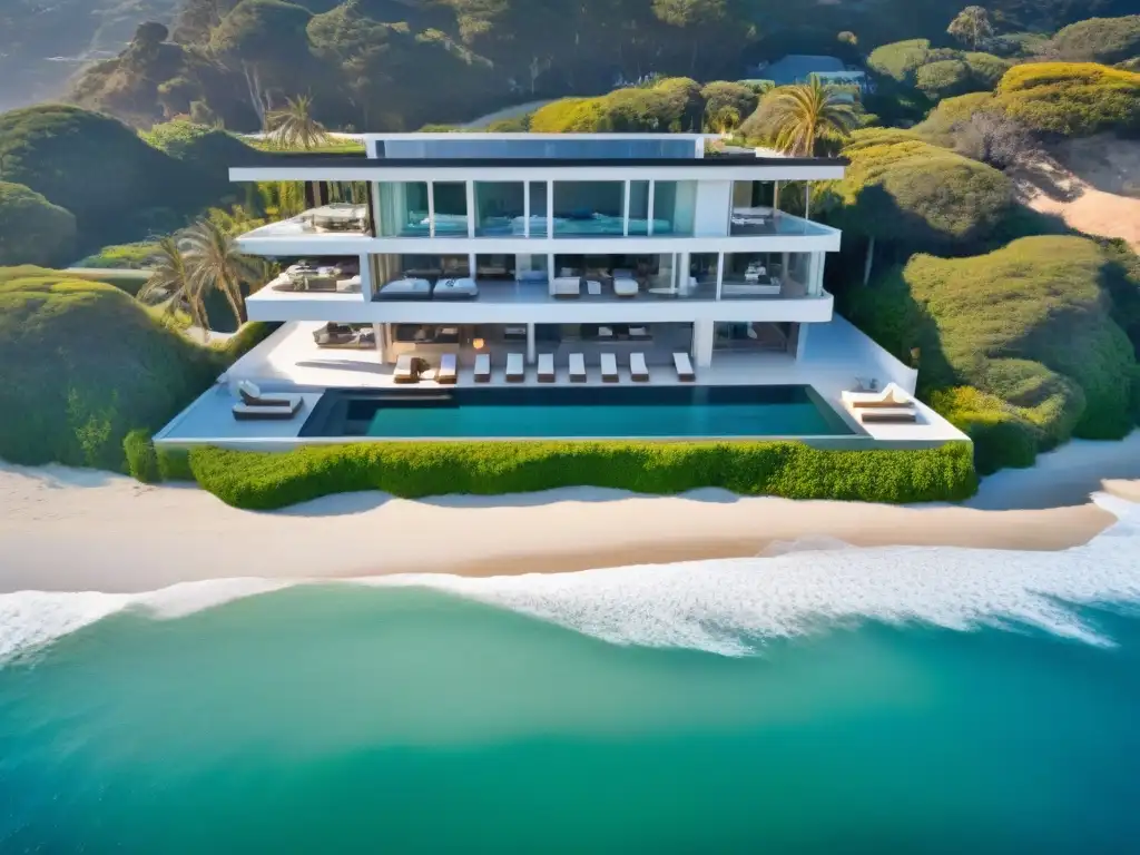 Villa de lujo en Malibú: piscina infinita junto al mar Villa de lujo en Malibú con piscina infinita, diseño moderno y vista al mar, ideal para las mejores segundas residencias en Norteamérica
