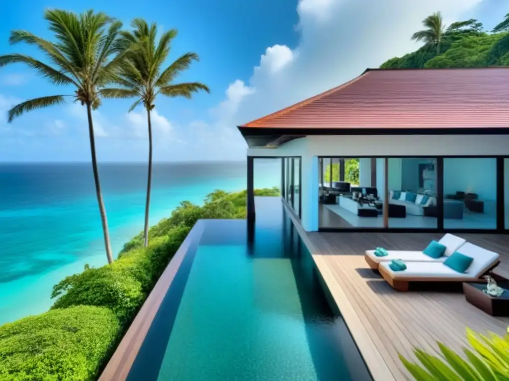 Villa de lujo frente al mar Caribe con piscina infinita y diseño moderno Villa de lujo con piscina infinita y vistas al mar Caribe