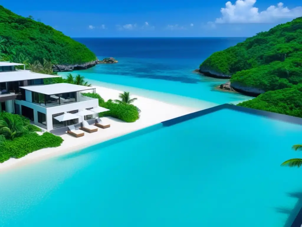 Villa de lujo frente al mar: paraíso tropical exclusivo Una villa de lujo con piscina infinita frente al mar, rodeada de exuberante vegetación tropical y playas de arena blanca