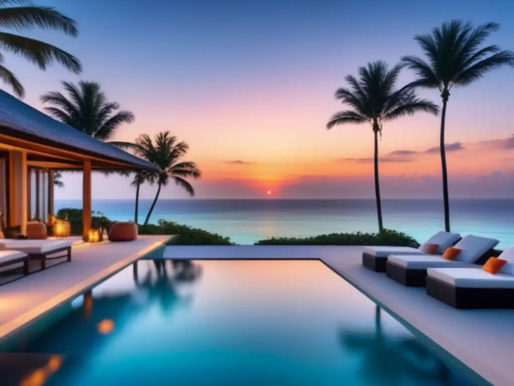 Villa de lujo con piscina infinita privada frente al mar Villa de lujo con piscina infinity privada frente al mar, rodeada de palmeras y playas blancas