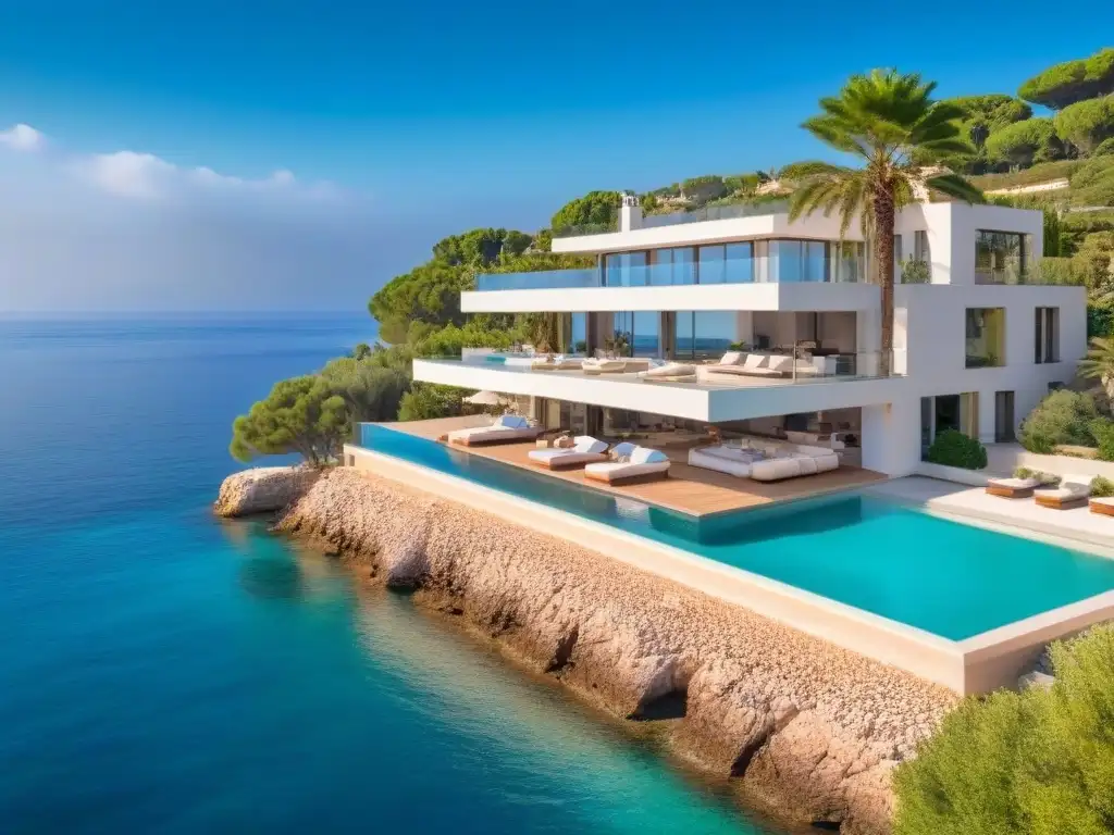Villa de lujo en la Riviera Francesa con piscina infinita y vistas al mar Villa de lujo en la Riviera Francesa con piscina infinita y vista al mar Mediterráneo