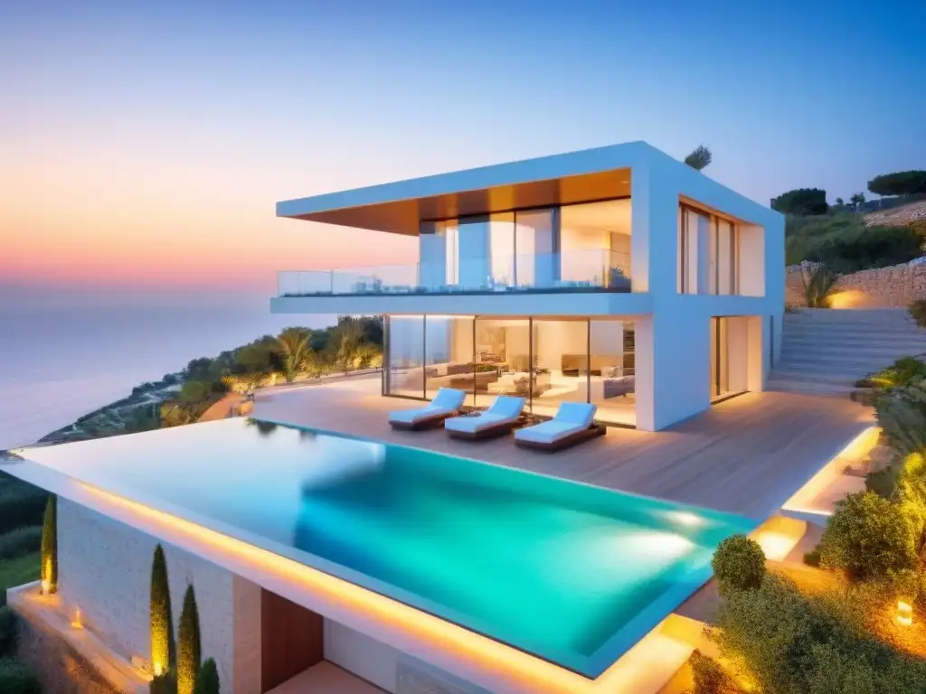 Villa de lujo en Israel: inversión exclusiva frente al Mediterráneo Villa de lujo en Israel con vista al mar Mediterráneo al atardecer