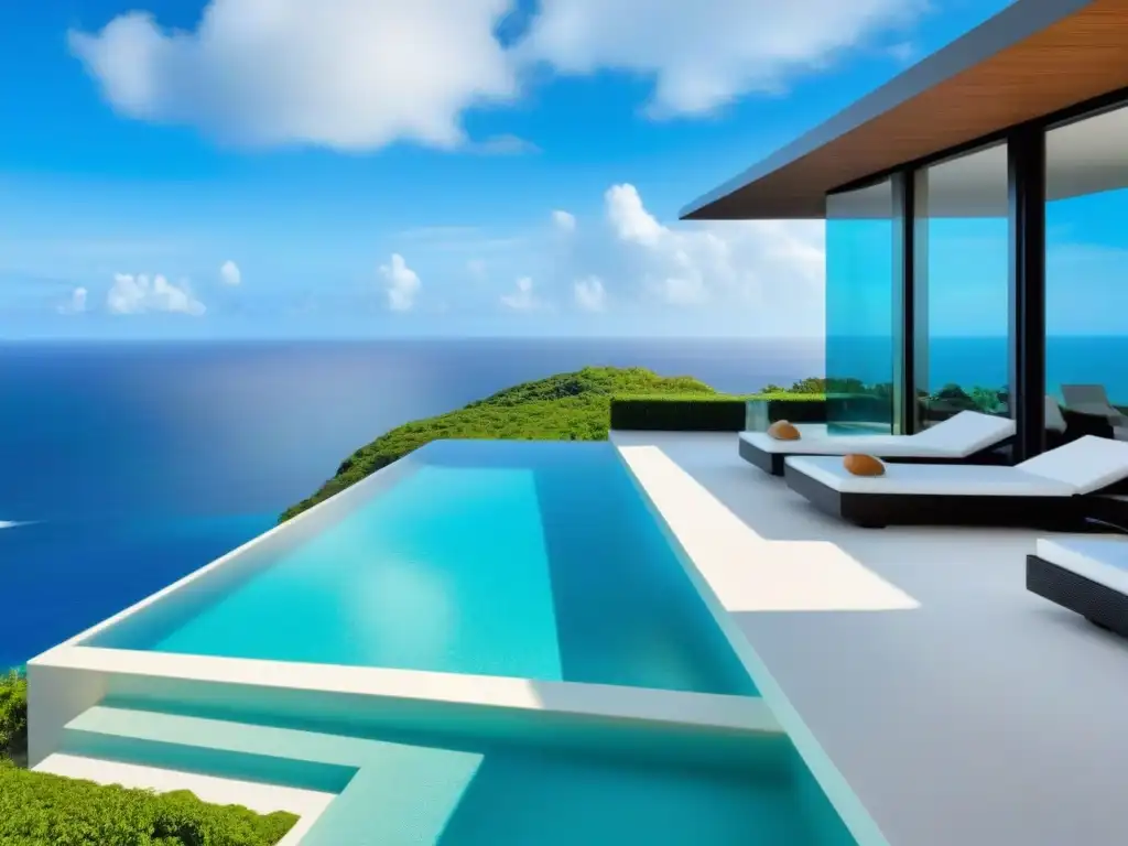 Villa de lujo con piscina infinita frente al mar Villa de lujo con vistas al mar turquesa, piscina infinita y diseño moderno