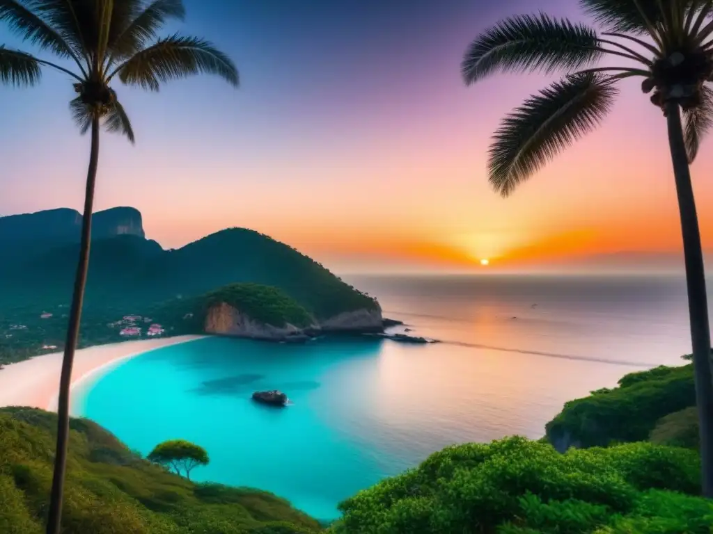 Villa de lujo en isla privada al atardecer Villa moderna en acantilado en isla privada al atardecer, reflejando legislación desarrollo islas privadas internacional