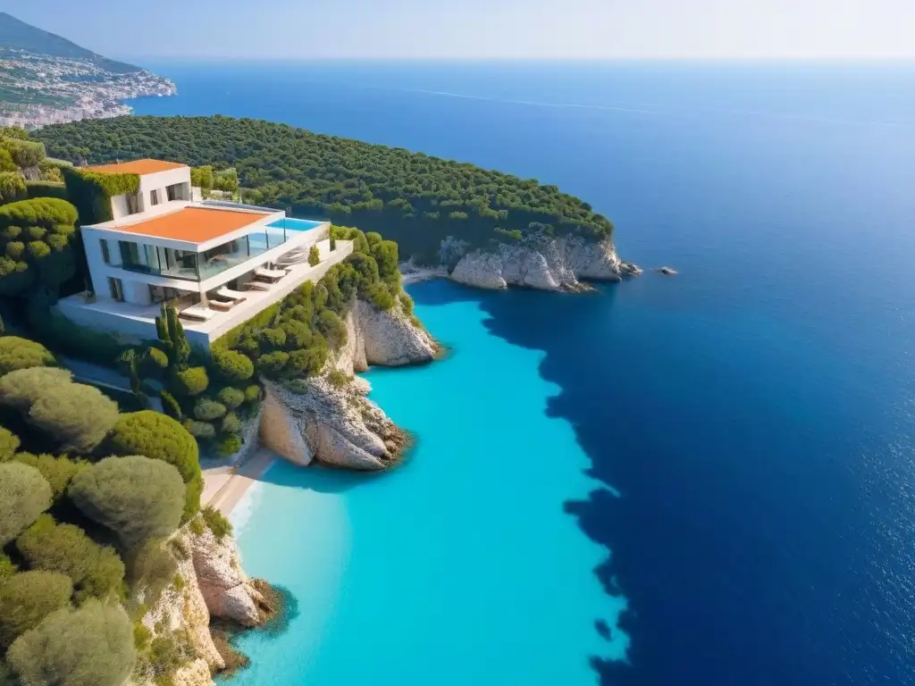 Villa de lujo con piscina infinita en la Costa Azul Villa moderna en acantilado con vistas al mar turquesa en la Costa Azul: lujo y tranquilidad