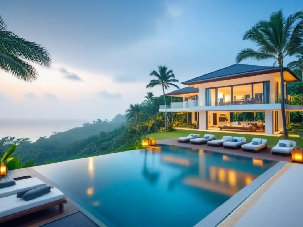 Villa de lujo con piscina infinita y vista al mar Villa moderna de lujo con piscina infinita y vista al mar