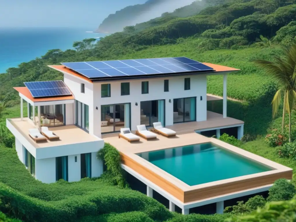 Sostenible villa costera: lujo ecoamigable en armonía con la naturaleza Villa sostenible en la costa, integrando tendencias globales de villas vacacionales